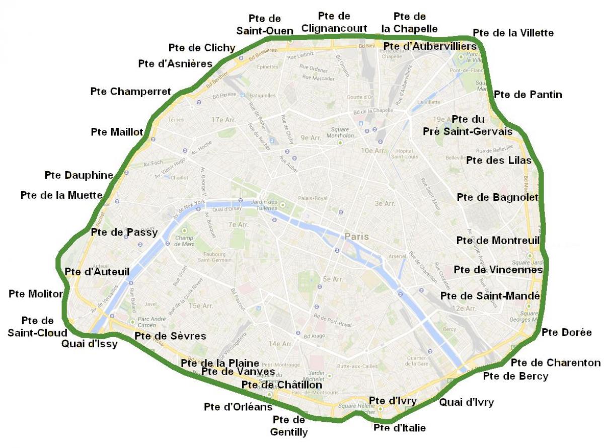 Քարտեզ քաղաքային դարպասների Փարիզի