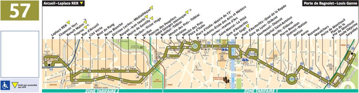 Քարտեզ ավտոբուսների Փարիզի գիծ 57