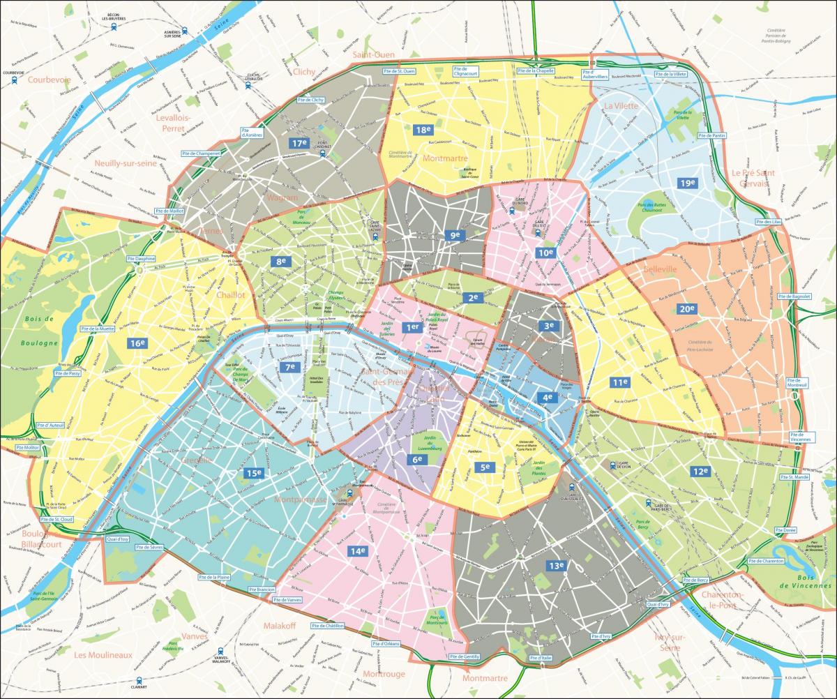 Քարտեզ շրջանների Փարիզի