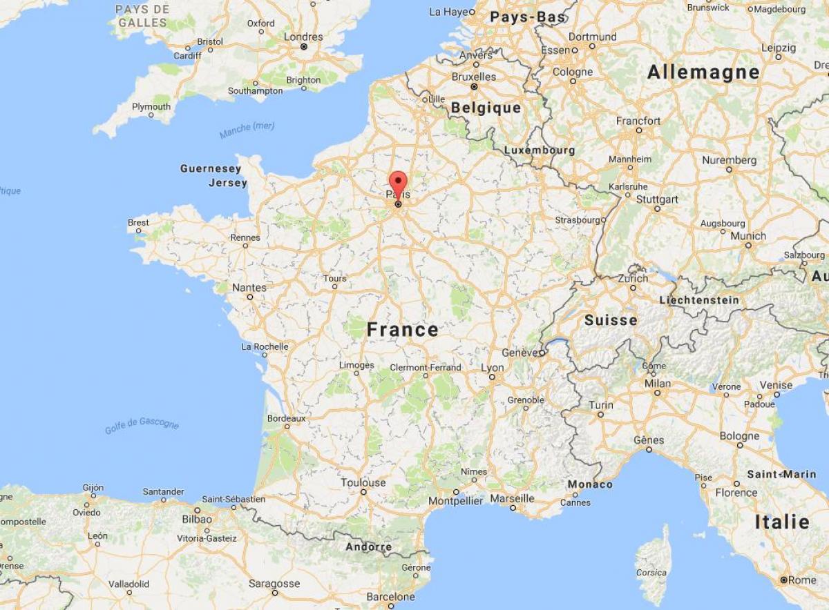 Քարտեզ Փարիզի Ֆրանսիայի քարտեզի վրա