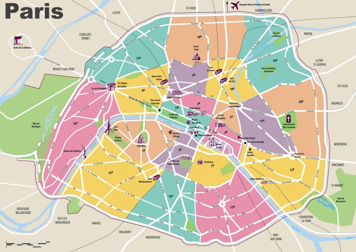 Քարտեզ Փարիզի տեսարժան վայրերը